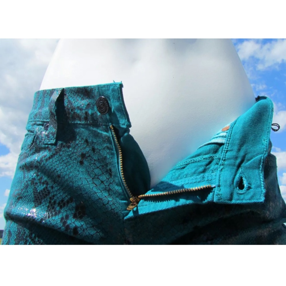 Seven 7 For All Mankind 29 green coated jeans snake skin shiny sexy skinny - Picture 3 of 11
